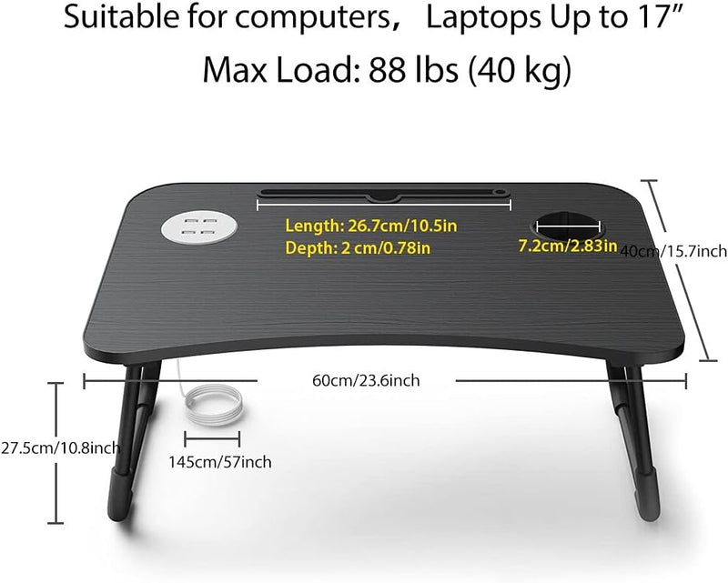 Elekin Tragbar Laptoptisch, Faltbare Notebooktisch Betttisch Lapdesks mit USB/Tassenschlitz, Multifu