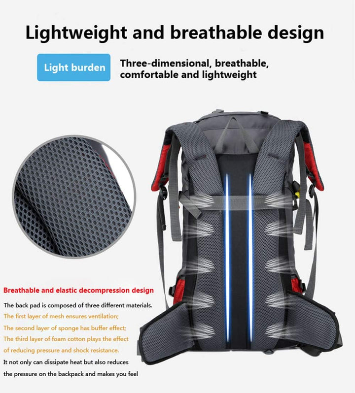 Bseash 60L Wasserdichter leichter Wanderrucksack mit Regenschutz, Outdoor Sport Tagesrucksack Multif