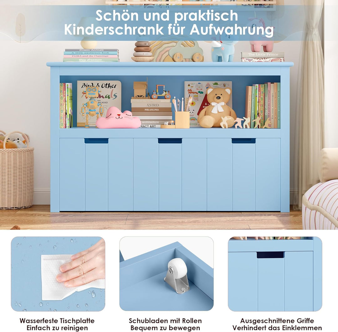 FOREHILL Kinderregal mit Boxen auf Rollen, Spielzeug Aufbewahrung Kinderzimmer Möbel, Spielzeugregal