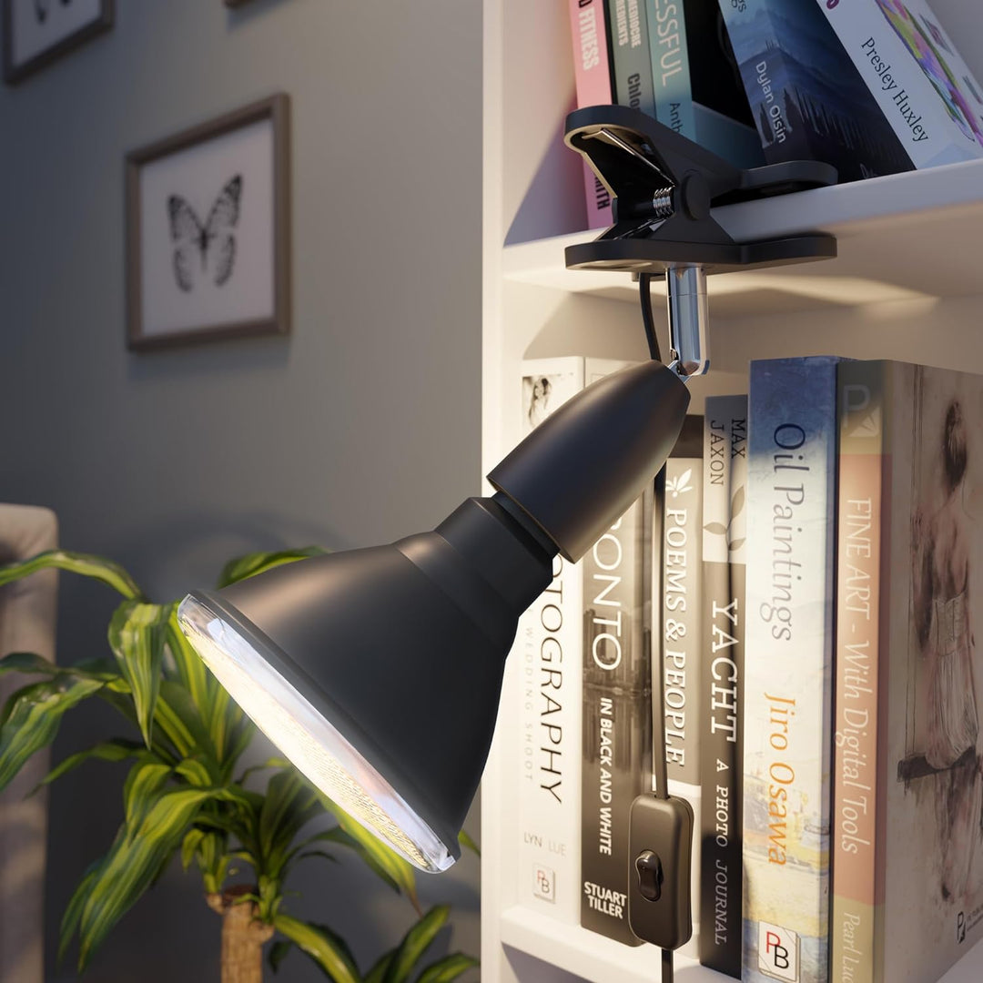 ledscom.de E27 Klemmstrahler LIK, schwarz inkl. PAR38 LED Reflektor-Lampe schwarz je 1279lm warm-wei