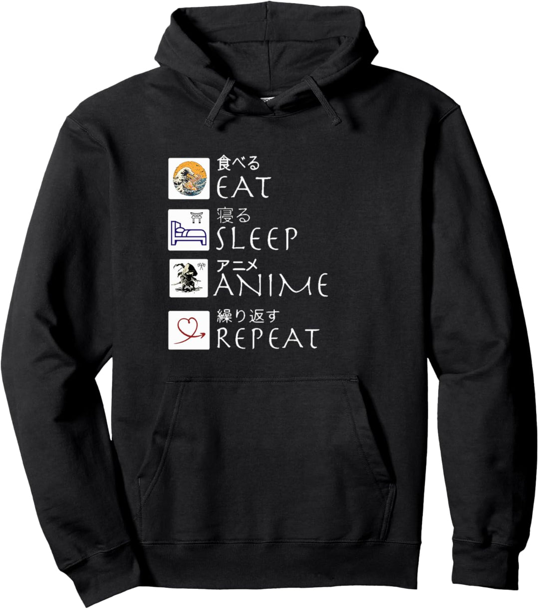 Eat Sleep Anime Repeat Men Women Pullover Hoodie