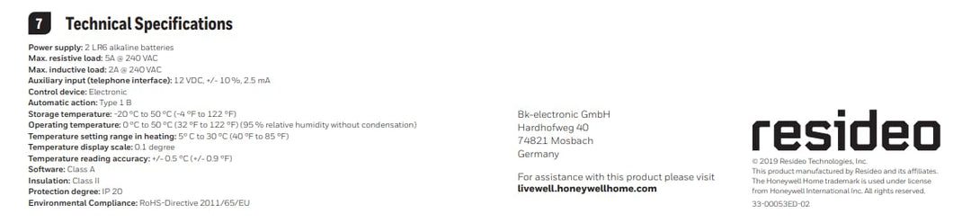 Honeywell Home T135C110AEU DT135 Digitaler kabelgebundener nicht programmierbarer Thermostat, weiss