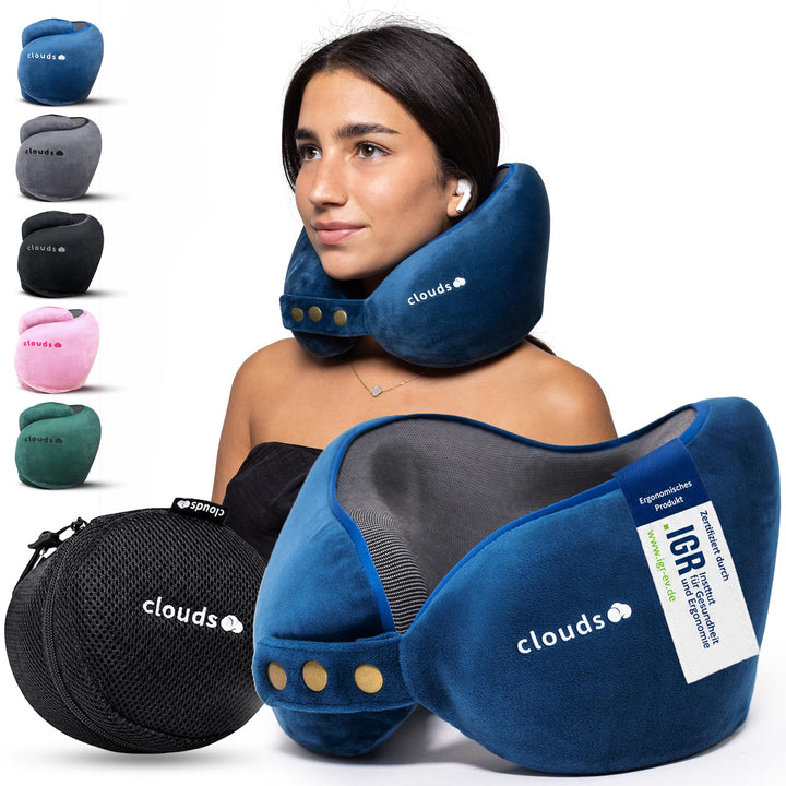 CLOUDS Nackenkissen Flugzeug &amp; Auto – Einstellbares Memory Foam Reisekissen in 2 Grössen für Erwachs