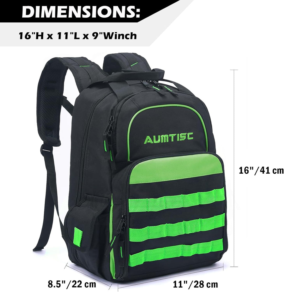 AUMTISC Werkzeug-Rucksack, strapazierfähig, für Baustellen, Werkzeugtasche mit Mehrzwecktasche, für