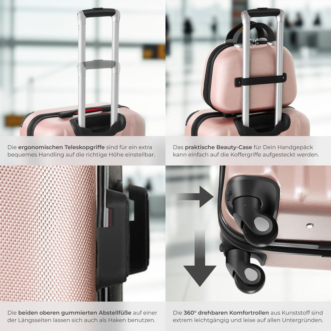 tectake 800763 Kofferset 4-TLG, robuste Hartschalenkoffer, abnehmbare Rollen 360°, ineinander stapel
