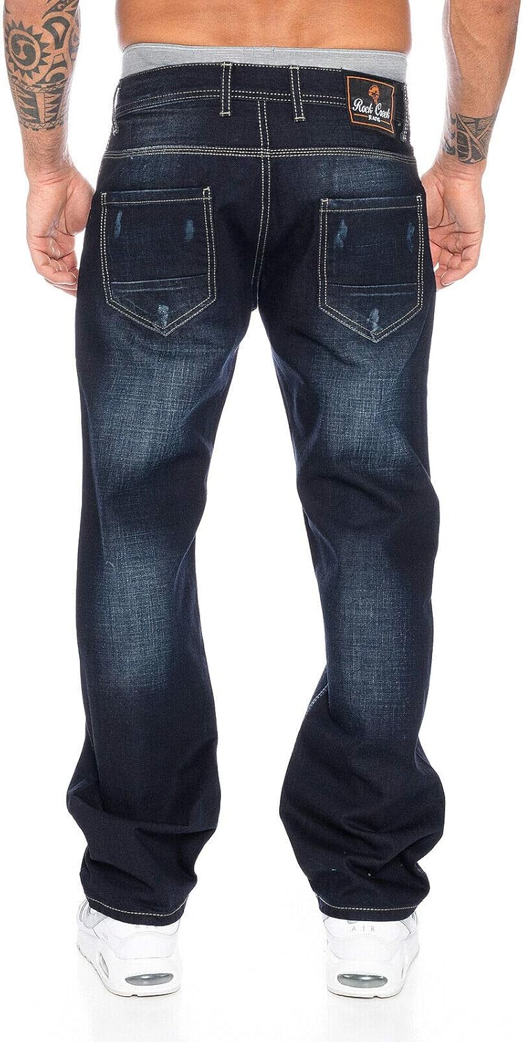 Rock Creek Herren Jeans Hose Denim Blau Straight-Cut Gerades Bein RC-2091 29W / 30L Blau, 29W / 30L