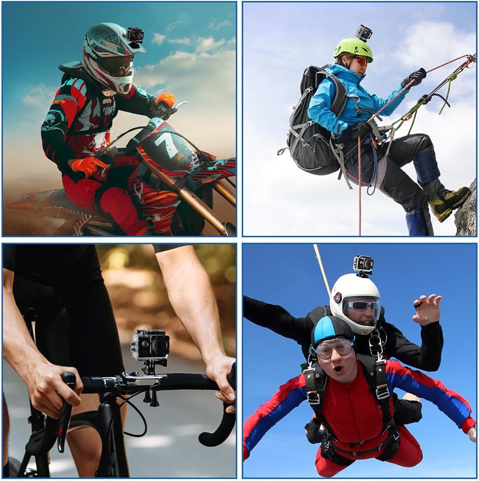 Action cam mit 32G Karte, HD 1080P30FPS Unterwasserkamera 30m Wasserdicht mit 900mAh Akkus, 140° Ult