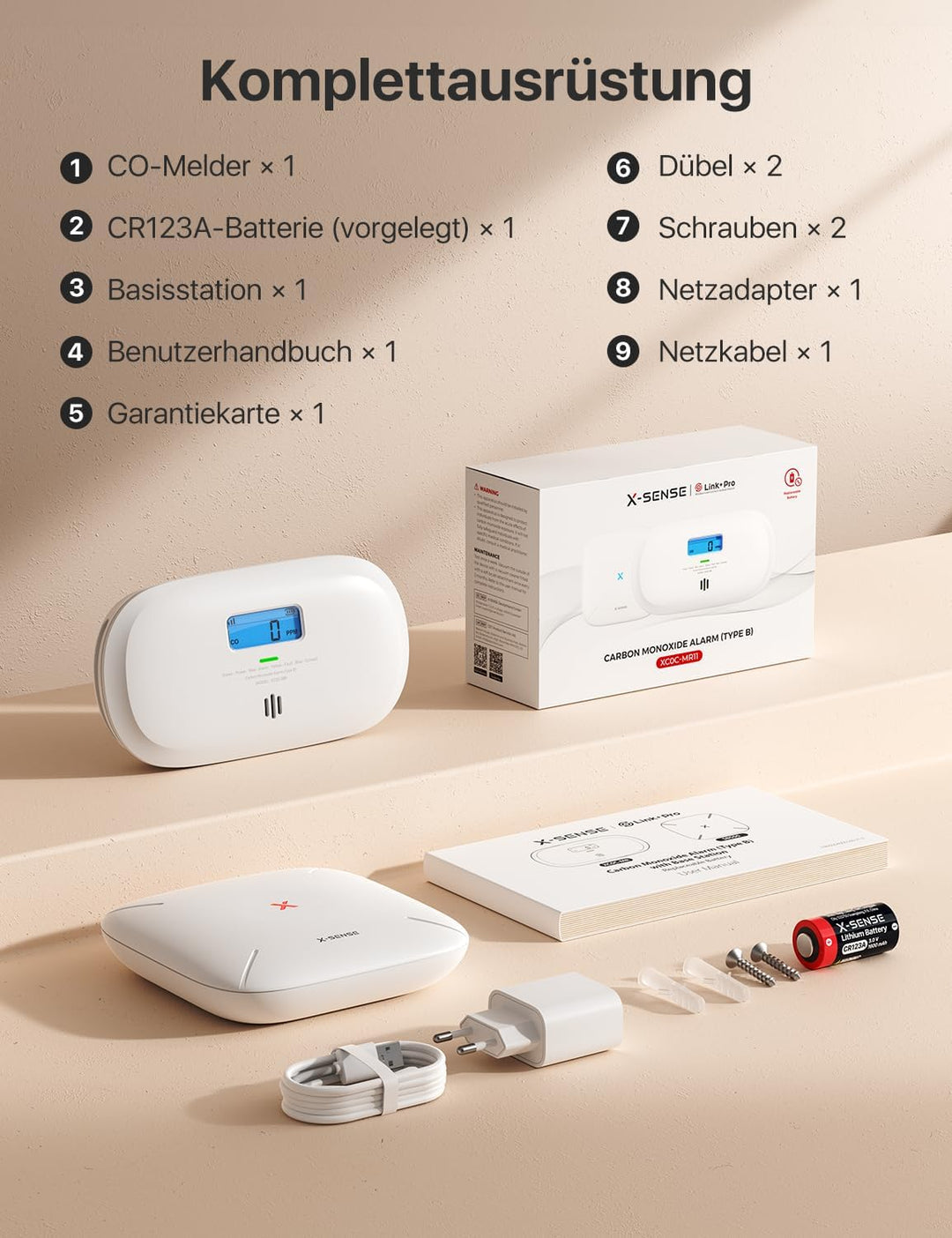 X-Sense Smart Kohlenmonoxid Melder, TÜV Rheinland Zertifiziert, mit Digitalanzeige, austauschbarer B