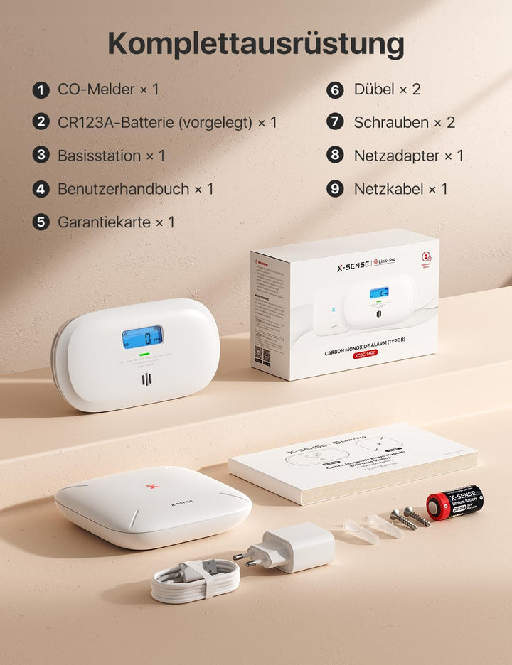 X-Sense Smart Kohlenmonoxid Melder, TÜV Rheinland Zertifiziert, mit Digitalanzeige, austauschbarer B
