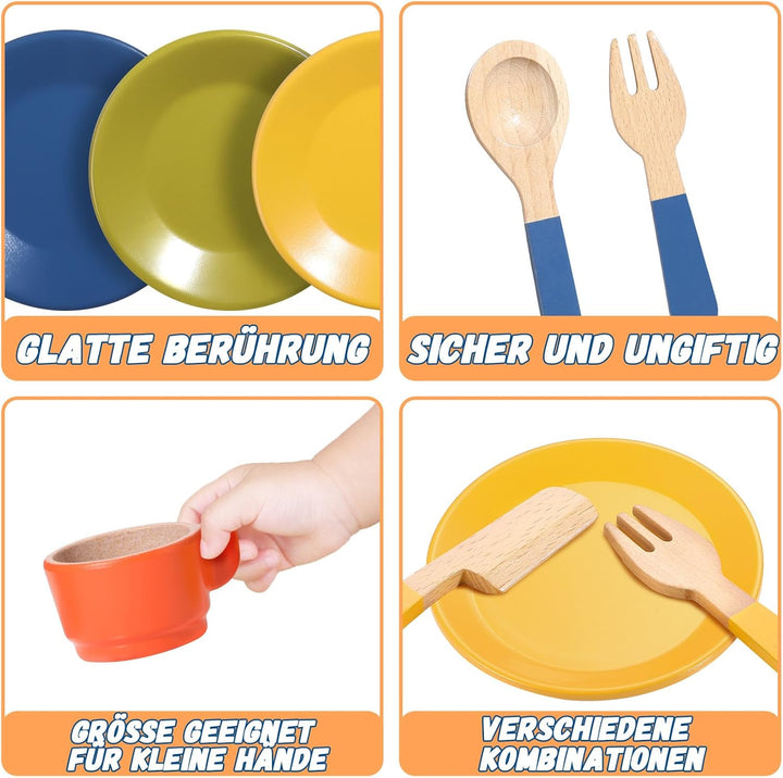 GAGAKU Geschirrset aus Holz Kinder Kinderküchen Spielküche Zubehör Küchenzubehör Kinder Holz 1_helle