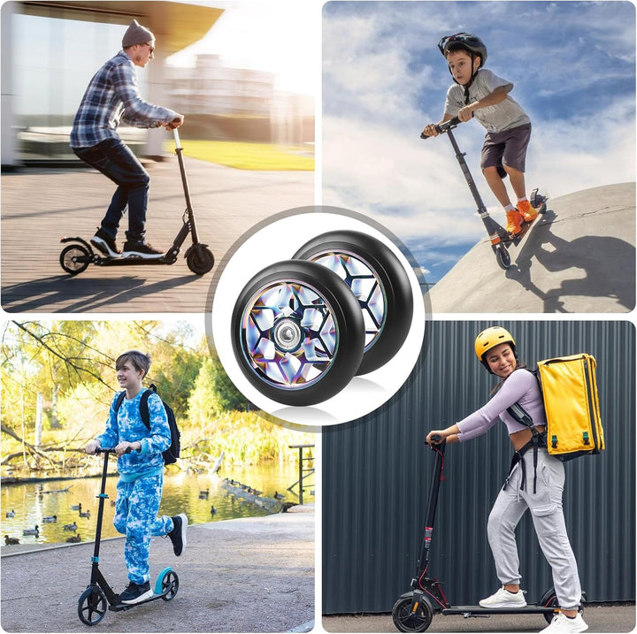 2 Stück Stunt Scooter Rollen 110 mm, Bunt Scooter Ersatzräder, 88A Rollerräder für Stunt mit ABEC-9