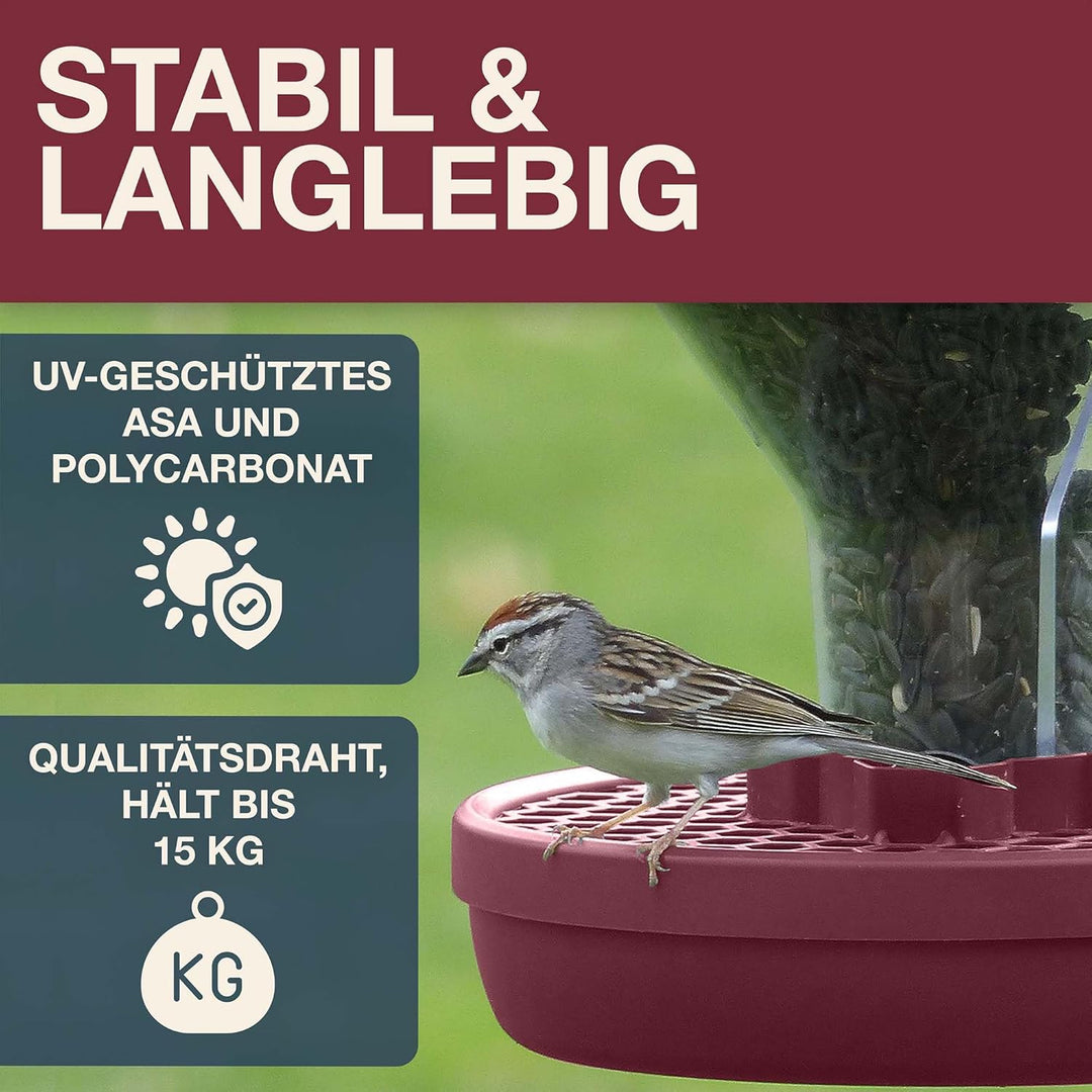SWISSINNO Vogelfutterhaus zum Aufhängen – Davos SMART BIRDS - Vogelfutterspender mit Auffangschale -