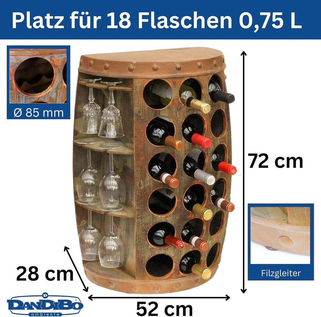 DanDiBo Weinregal Holz Stehend Rustikal Weinfass Flaschenregal 1486 Beistelltisch Schrank Fass Weinb