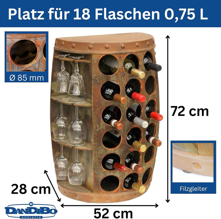 DanDiBo Weinregal Holz Stehend Rustikal Weinfass Flaschenregal 1486 Beistelltisch Schrank Fass Weinb