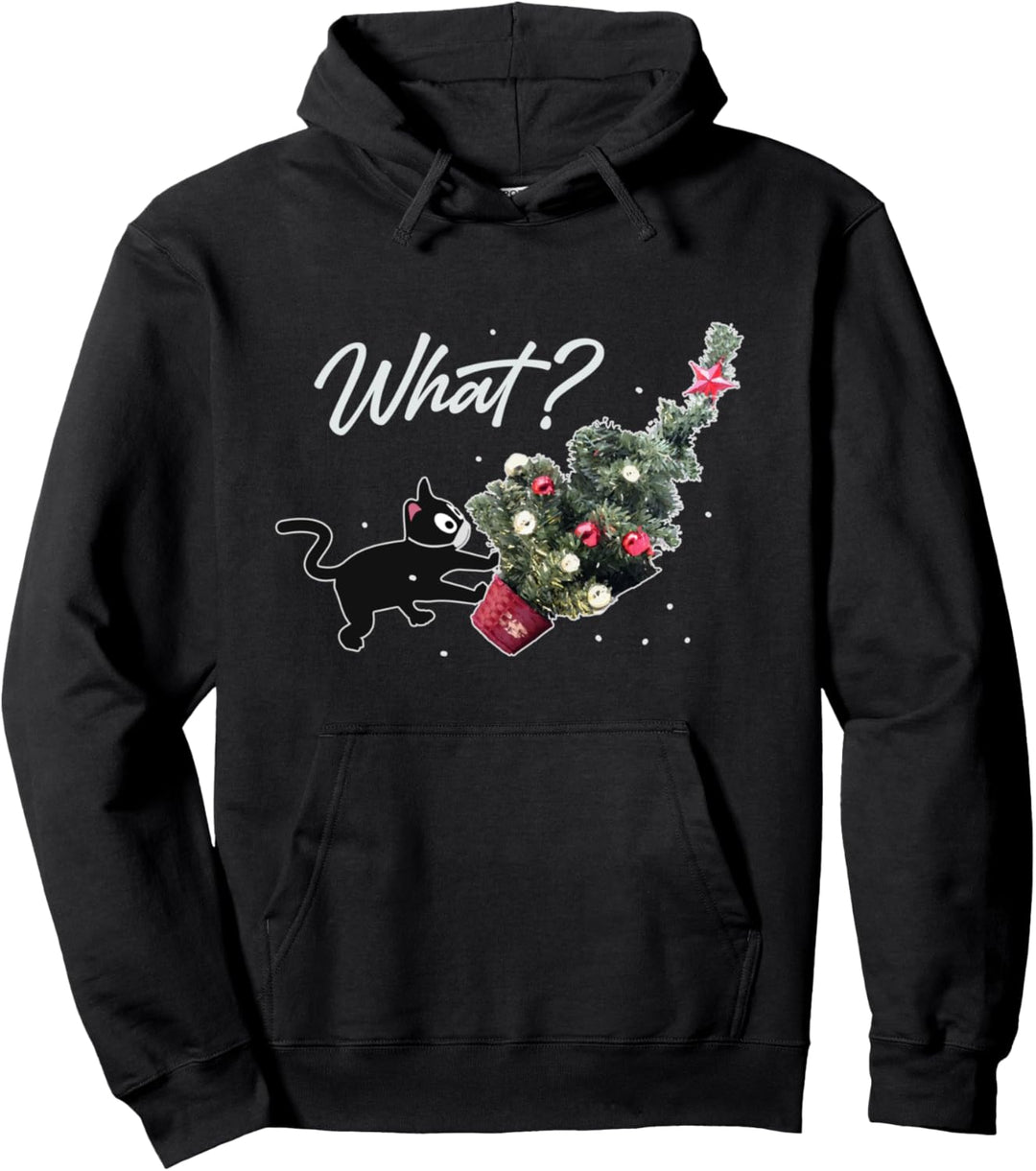 Schwarze Katze, die Weihnachtsbaum über lustiges schiebt Pullover Hoodie