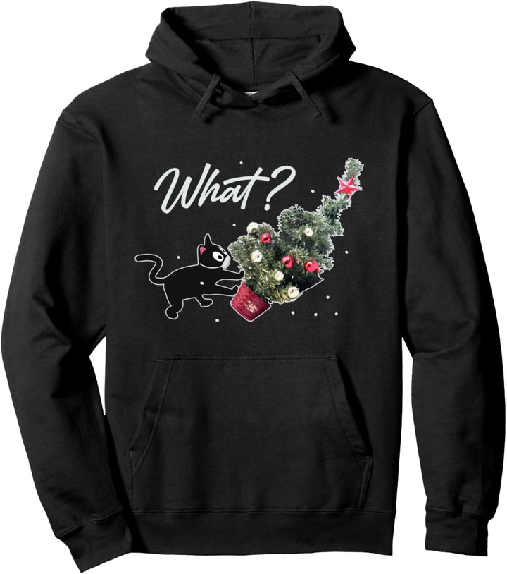 Schwarze Katze, die Weihnachtsbaum über lustiges schiebt Pullover Hoodie
