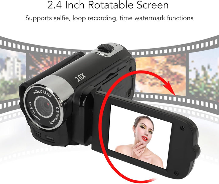 D90 16MP Digitalkamera mit 1080P Full-HD-Videofunktion, 2,4 Zoll drehbarem Display, 16-fach Zoom, Fi