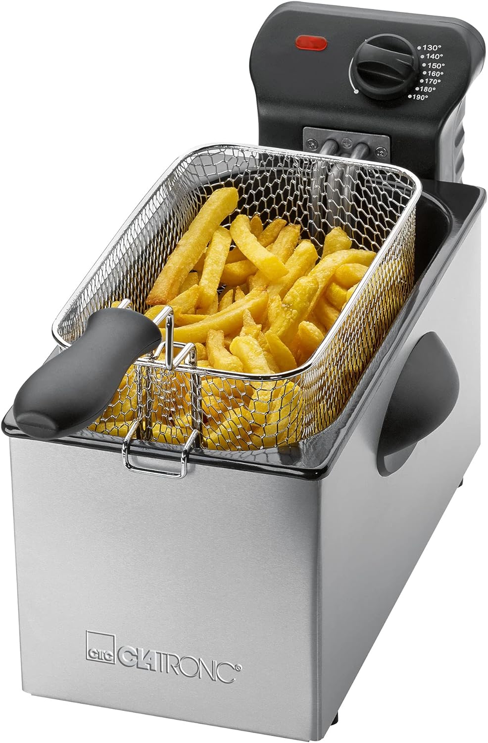 Clatronic FR 3586 Edelstahl-Fritteuse 2,5L Perfekt für Pommes Frittes u. Nuggets, geruchsarmes fritt