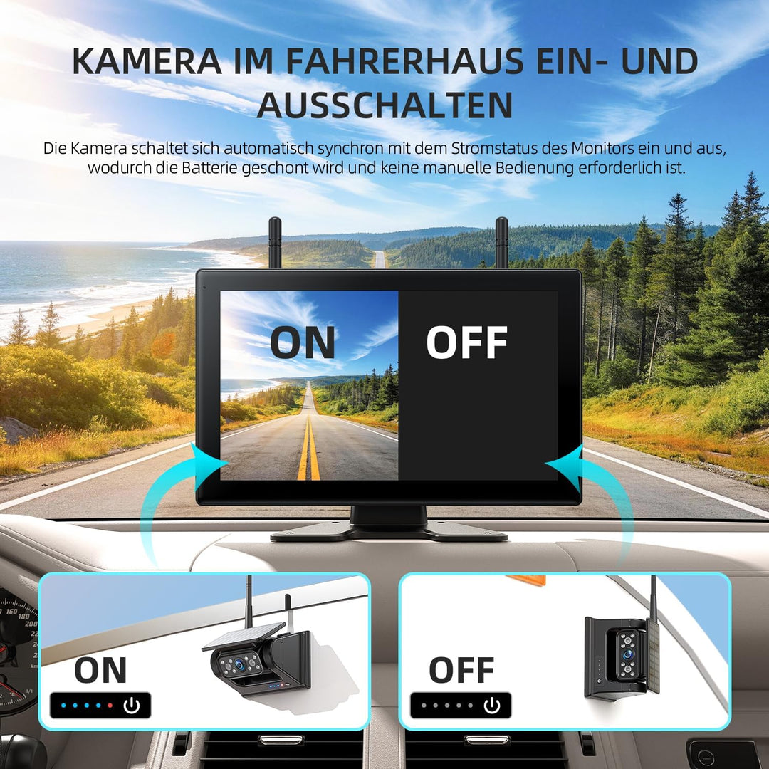 eRapta 3 Magnetisch Solar Touchscreen Rückfahrkamera Kabellos, 1 Mins DIY Installation & Quad-Rückfa