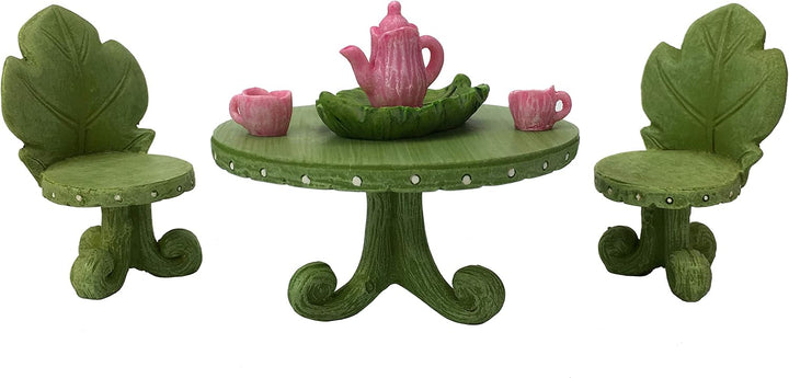 GlitZGlam Miniatur-Fee-Gartenmöbel Set Blatt Bistro-Tee-Set für Feen und Gartenzwerge