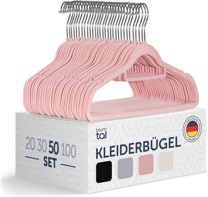 Blumtal Kleiderbügel 50 Stück - Kleiderbügel Samt 360° drehbar und belastbar - Kleiderbügel platzspa