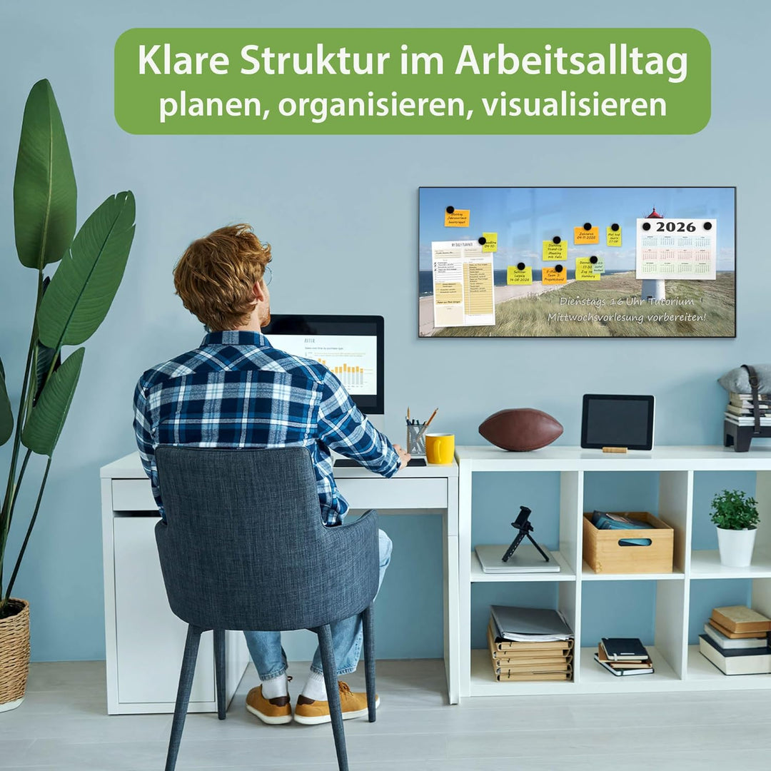 banjado Magnettafel schwarz 78 x 37cm / Magnetwand Metall/Magnetpinnwand als Memoboard/Pinnwand Magn