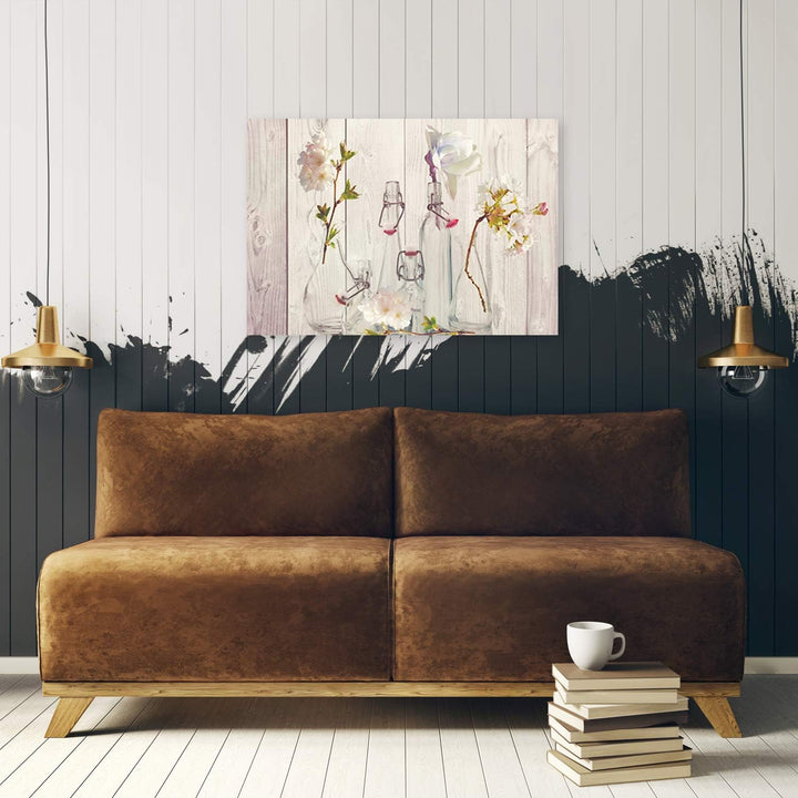 Feeby Bild auf Leinwand Blumen Kunstdruck modern Shabby Chic Beige 80x60 cm M14330 80x60 cm, M14330