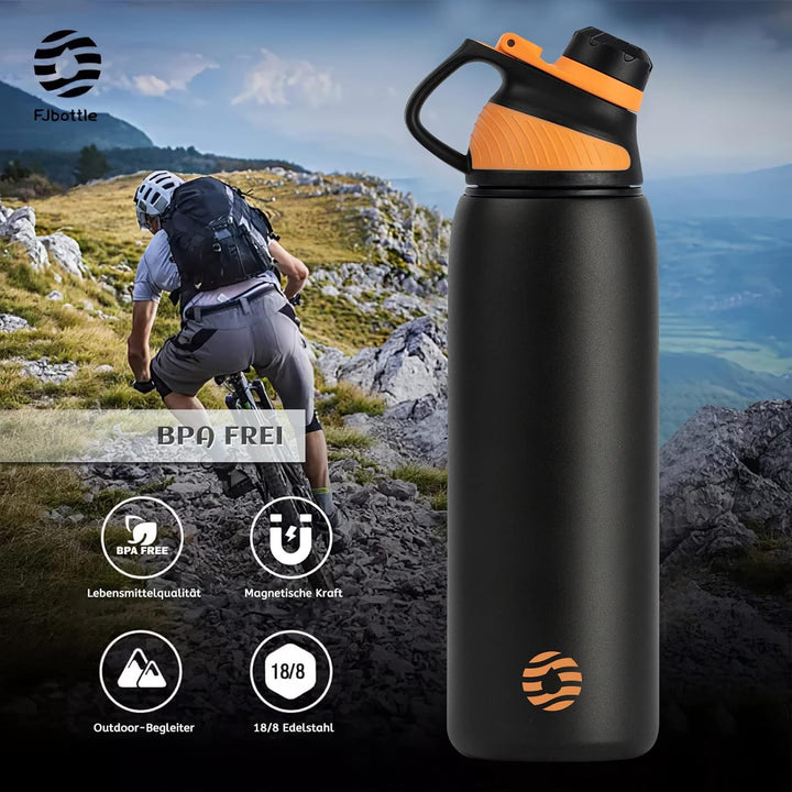 Fjbottle Edelstahl Trinkflasche Sport mit Magnetischem Deckel 1L, 800ml, 600ml, 400ml BPA-Frei Ausla