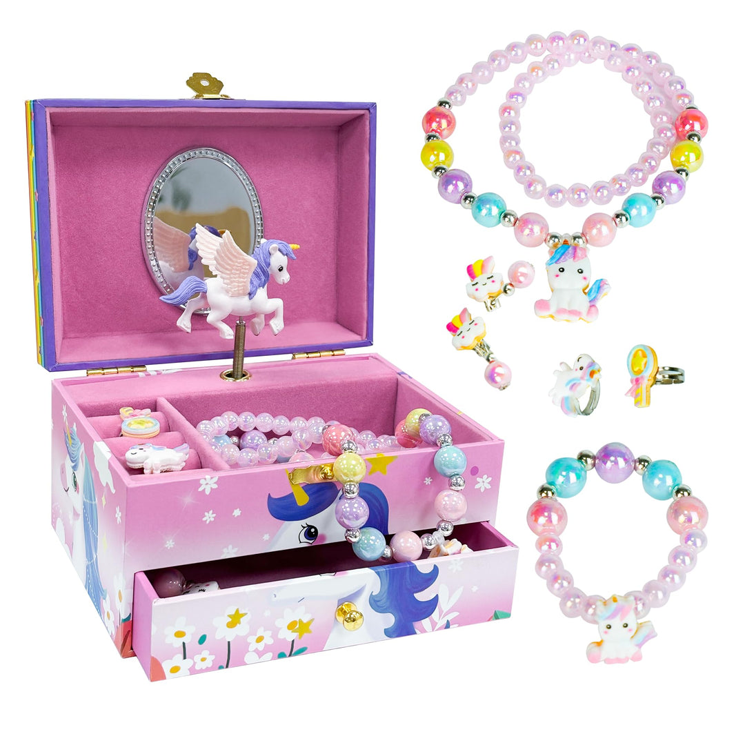 ADEL DREAM Schmuckschachtel für Mädchen mit Musik (5 Schmucksets) 2 Ausziehfächer Schmuck BoxTochter