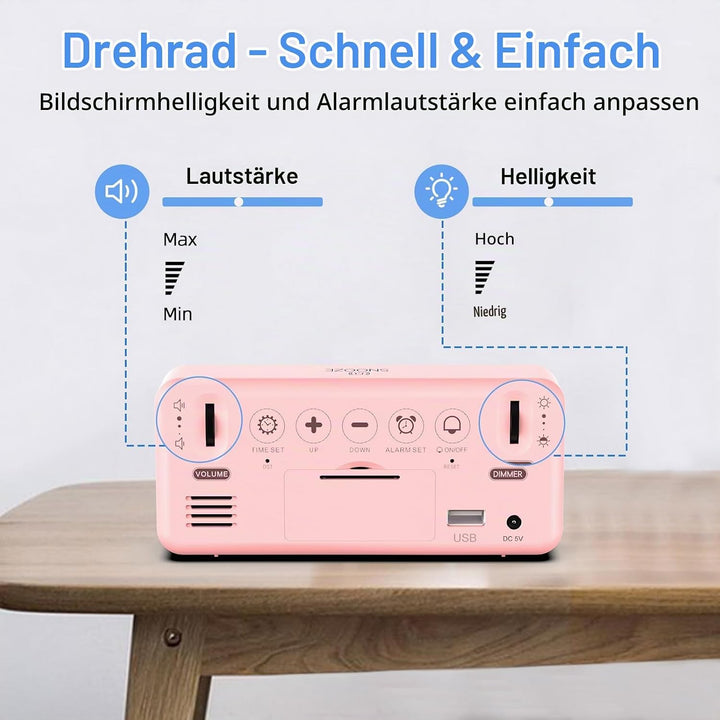 LATEC Wecker Digital, LED Digitaler Wecker mit 2 Alarme Snooze, Digital Uhr mit USB-Ladeanschluss, 0