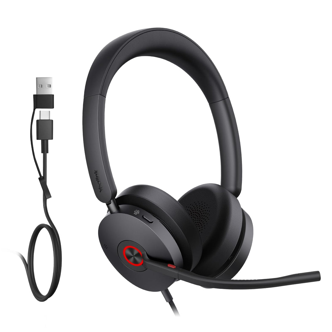 Yealink UH48 ANC Kabelgebundenes USB Headset mit 4 Noise Cancelling Mikrofone Hybrid ANC PC Headset