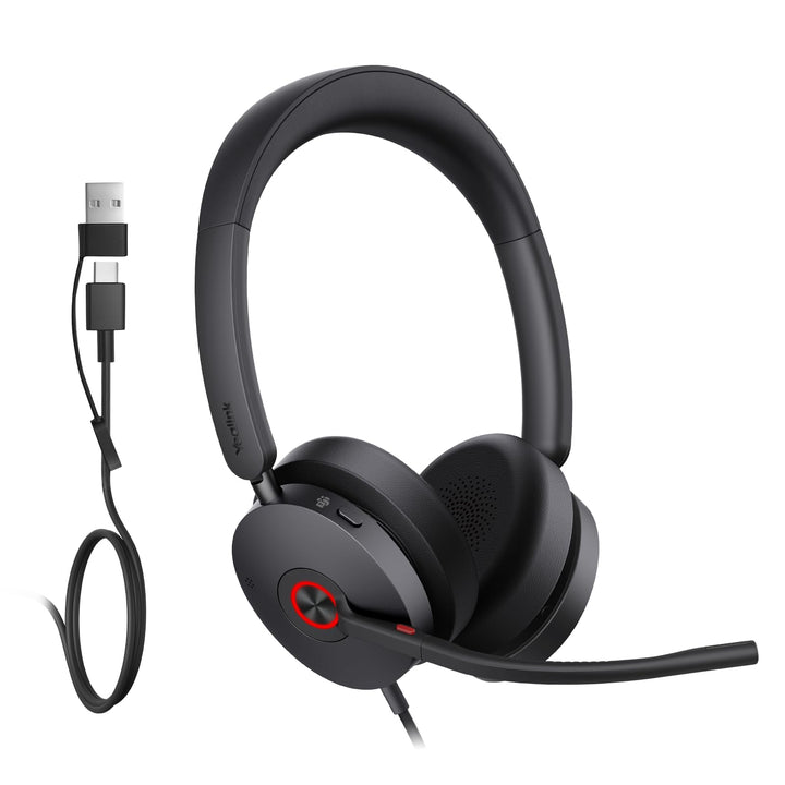 Yealink UH48 ANC Kabelgebundenes USB Headset mit 4 Noise Cancelling Mikrofone Hybrid ANC PC Headset