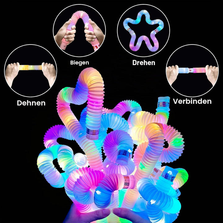 12 Stück Pop Tubes Spielzeug mit LED-Licht, LED Sensory Fidget Spielzeug, LED-Pop-Leuchtstäbe, Gebur