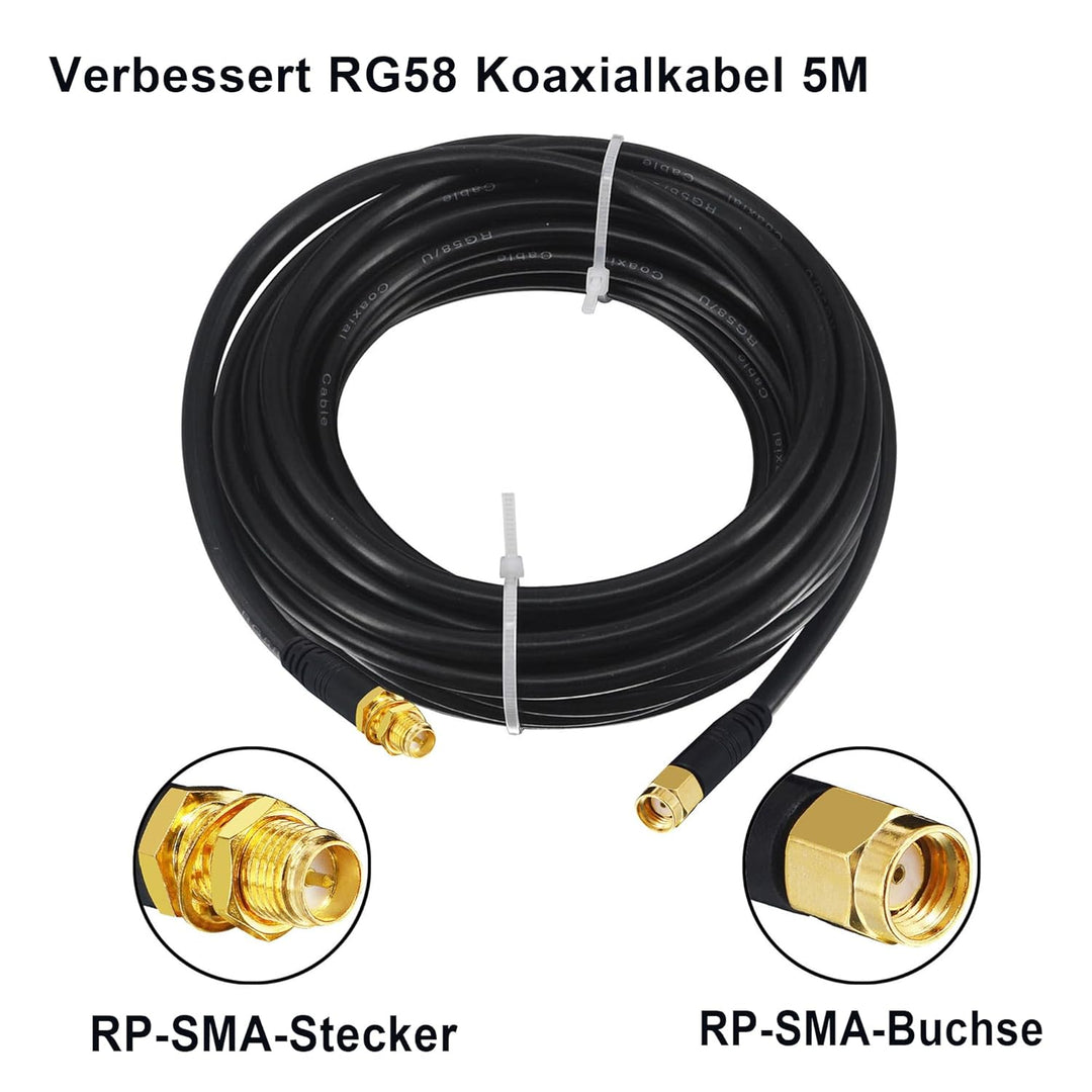 Boobrie Verbessert SuperFlex RG58 5M RP-SMA Verlängerung Kabel RP SMA-Stecker auf Buchse Kabel WIFI-