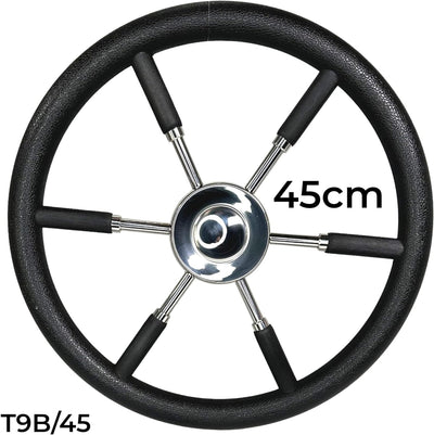 Savoretti Boot Edelstahl Steuerrad T9B 45cm Pu Griff Leder Look schwarz Lenkrad passend für Motorboo