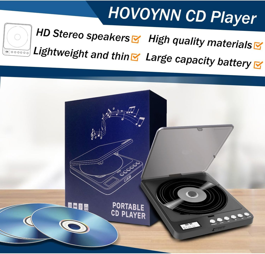 CCHKFEI Tragbarer CD-Player mit Bluetooth Wiederaufladbarer 2000mAh Akku, Discman CD Player Tragbar