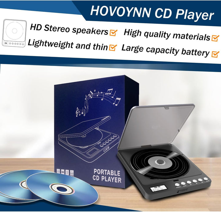 CCHKFEI Tragbarer CD-Player mit Bluetooth Wiederaufladbarer 2000mAh Akku, Discman CD Player Tragbar