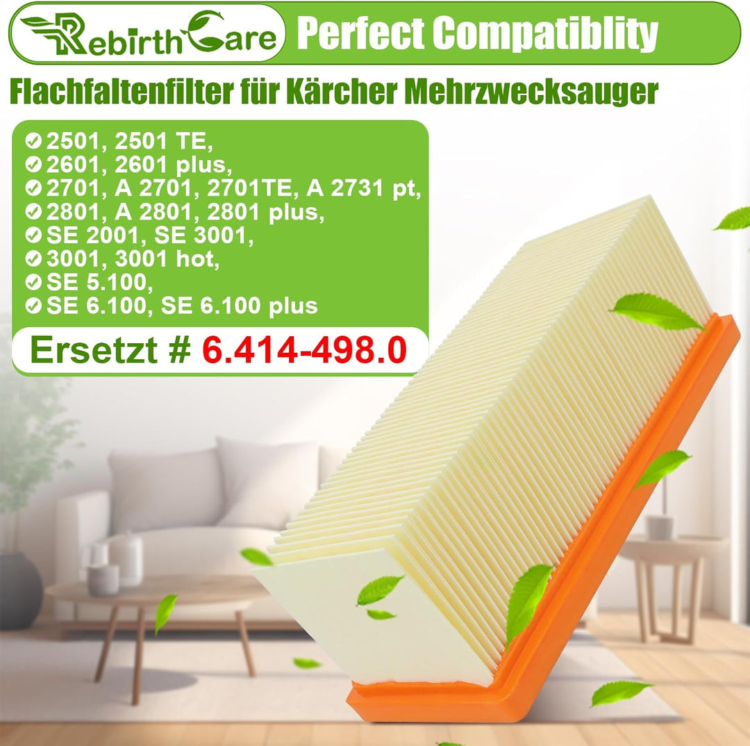 Rebirthcare 2 stück 6.414-498.0 filter für kärcher a 2701, a2731 pt, a 2801 plus, se 2001, se 3001,