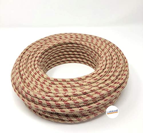 Textilkabel für Lampe, Stoffkabel 3-adrig (3x0,75mm²) - Jute/Kirsche. Made in Italy (10 Meter), 10 M