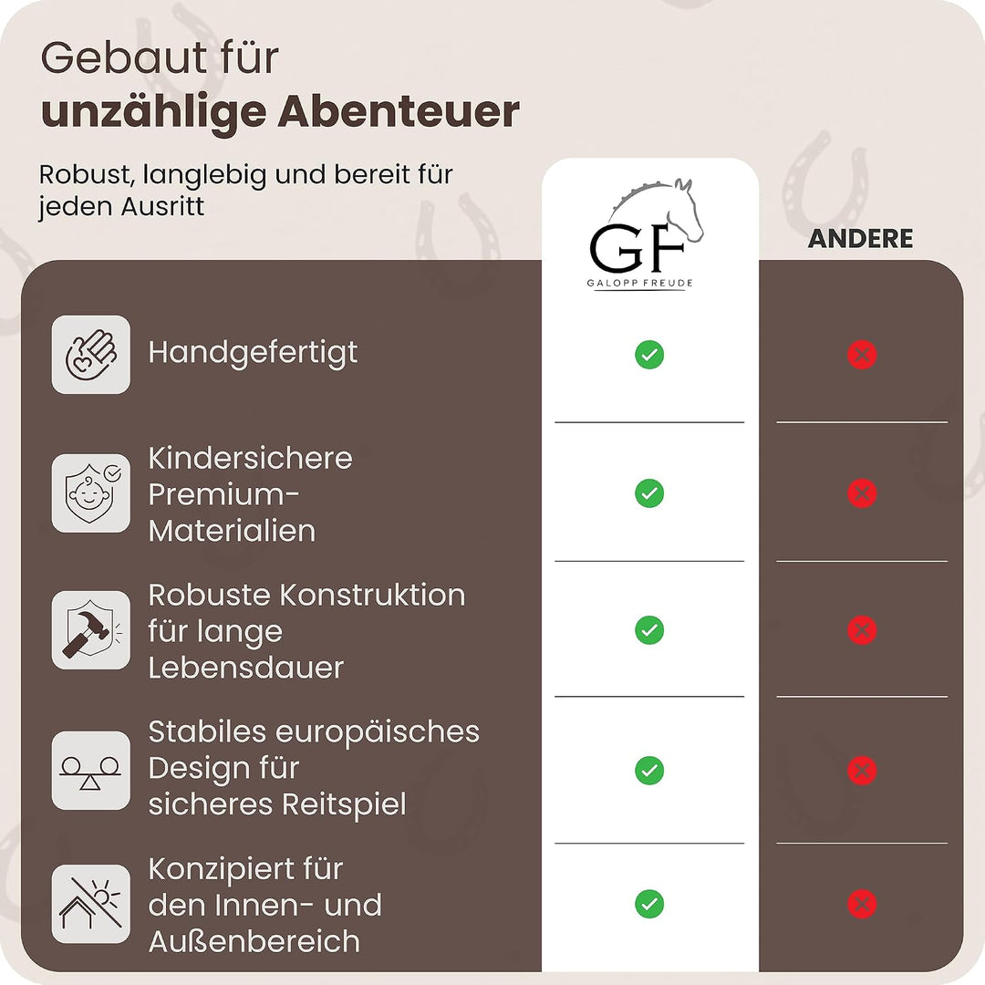 GaloppFreude® Hobby Horse Pferde Braunschecke – Grosses A3 Steckenpferd mit Schraubstab & Trense – H