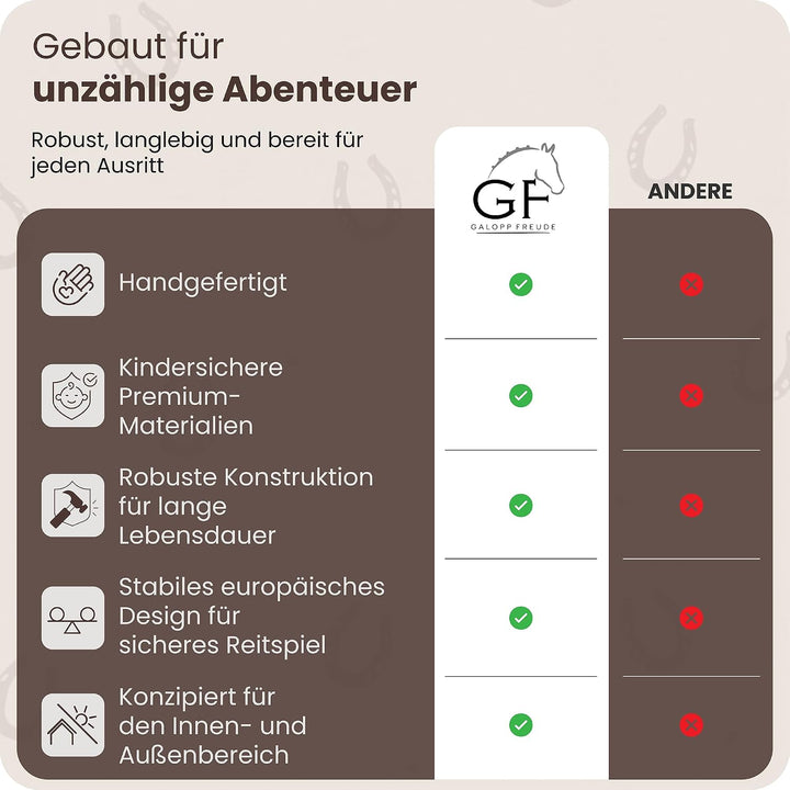 GaloppFreude® Hobby Horse Pferde Braunschecke – Grosses A3 Steckenpferd mit Schraubstab & Trense – H