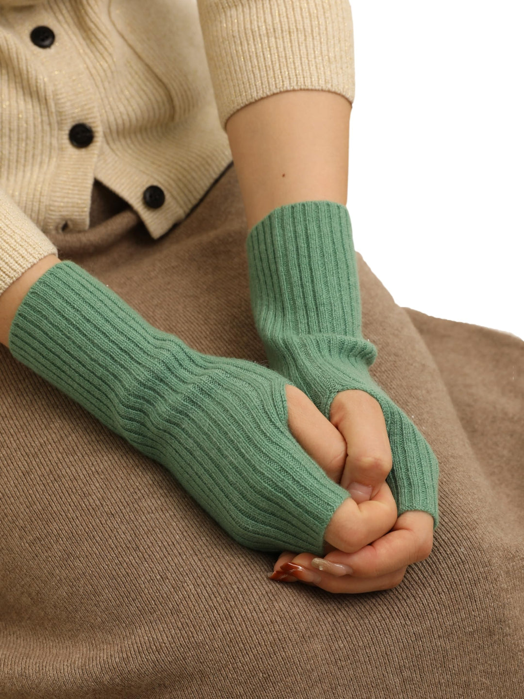 Prettystern Damen Kaschmir-Wolle Gerippte Fingerlose Handschuhe Hand-Stulpen handgelenk-wärmer Pulsw