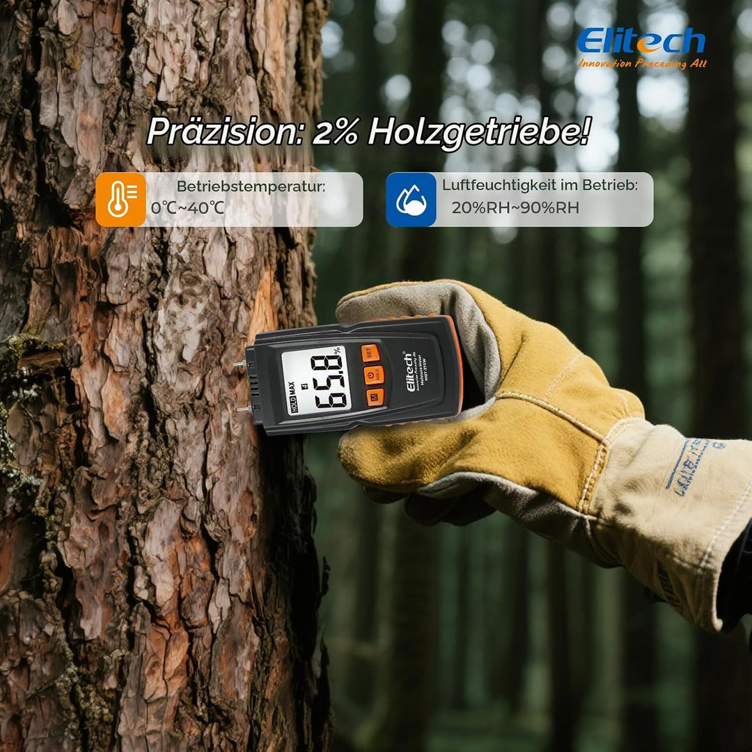 Elitech Holzfeuchtemessgerät Digital, 4 Holzarten, ±2% Genauigkeit, 9,8 mm Sonden, Feuchtigkeitsmess