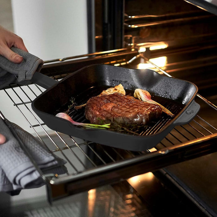 SPRINGLANE Gusseisen Grillpfanne Grau, 26 cm - Emailliert - Steakpfanne mit Grillstreben - Für alle
