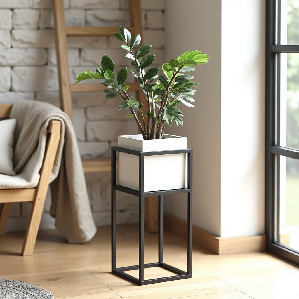 Blumenständer - Pflanzenständer aus Metall - 21x21x50cm - für Wohnzimmer, Küche, Büro - Loft, Indust