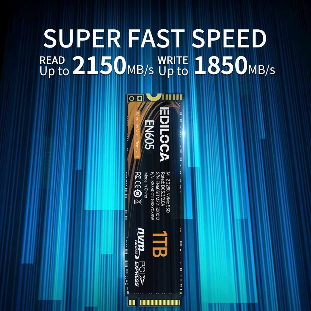 Ediloca EN605 1TB M.2 SSD, NVMe1.3 PCIe Gen3.0x4 SSD 3D NAND TLC interne Festplatte, M.2 2280 - Lese