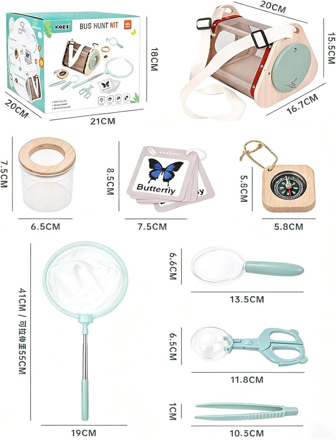 Entdecker Kit & Insektenfänger-Set, Outdoor-Abenteuerset für Schmetterlingsnetz, Insektenbox, Lupe,
