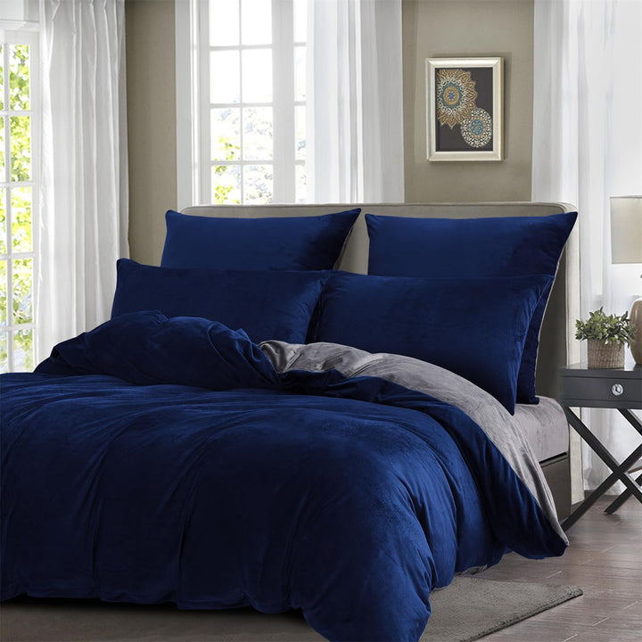 Boqingzhu Flanell Winter Bettwäsche 200×200cm Plüsch Biber Blau Dunkelblau Grau Warm Kuschelig Flaus