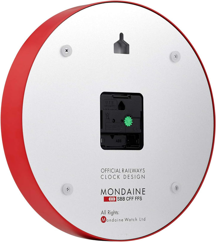 Mondaine - Wanduhr A990.Clock.11SBC 25cm - Bahnhofsuhr in Rot aus Aluminium mit rotem Sekundenzeiger