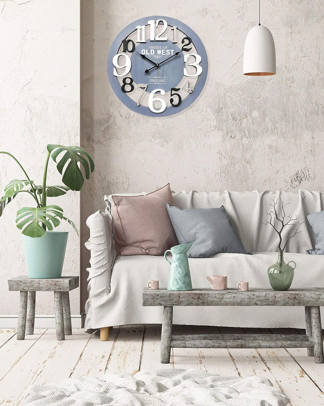 Rebecca Mobili Wohnzimmeruhr, Wanduhr, Holz MDF, Grau, modernes Design, Wohnaccessoire für Wohnberei